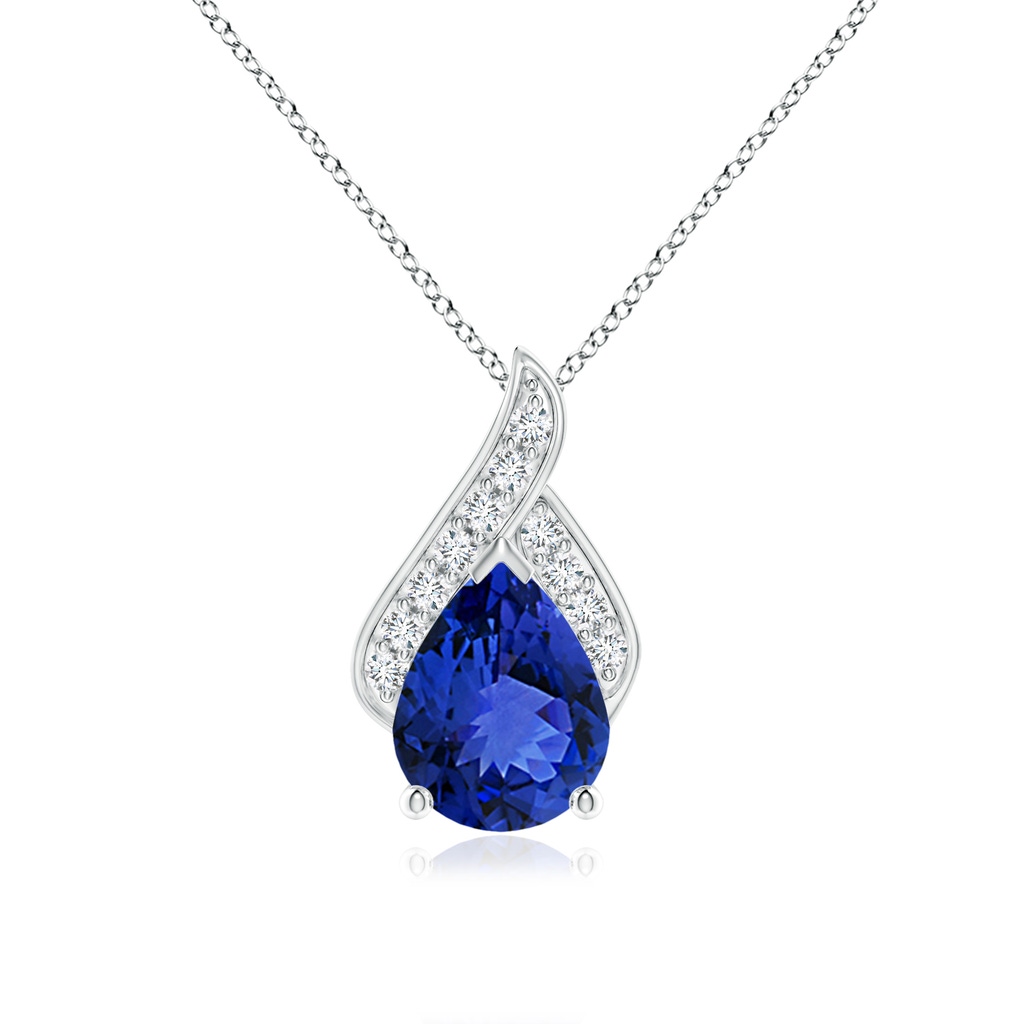 9x7mm AAA Solitaire Pear-Shaped Tanzanite Flame Pendant in White Gold
