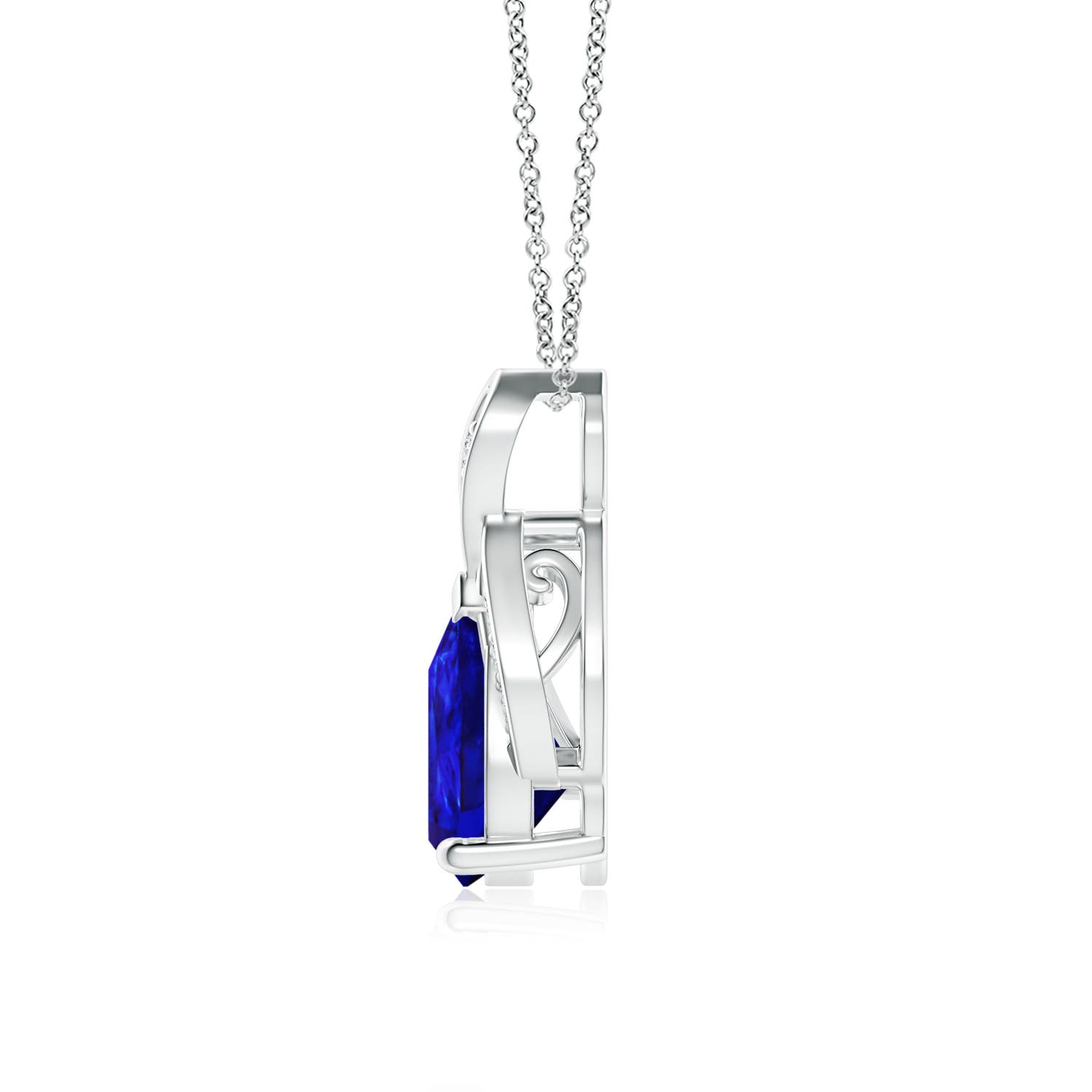 9x7mm AAAA Solitaire Pear-Shaped Tanzanite Flame Pendant in White Gold - side 2
