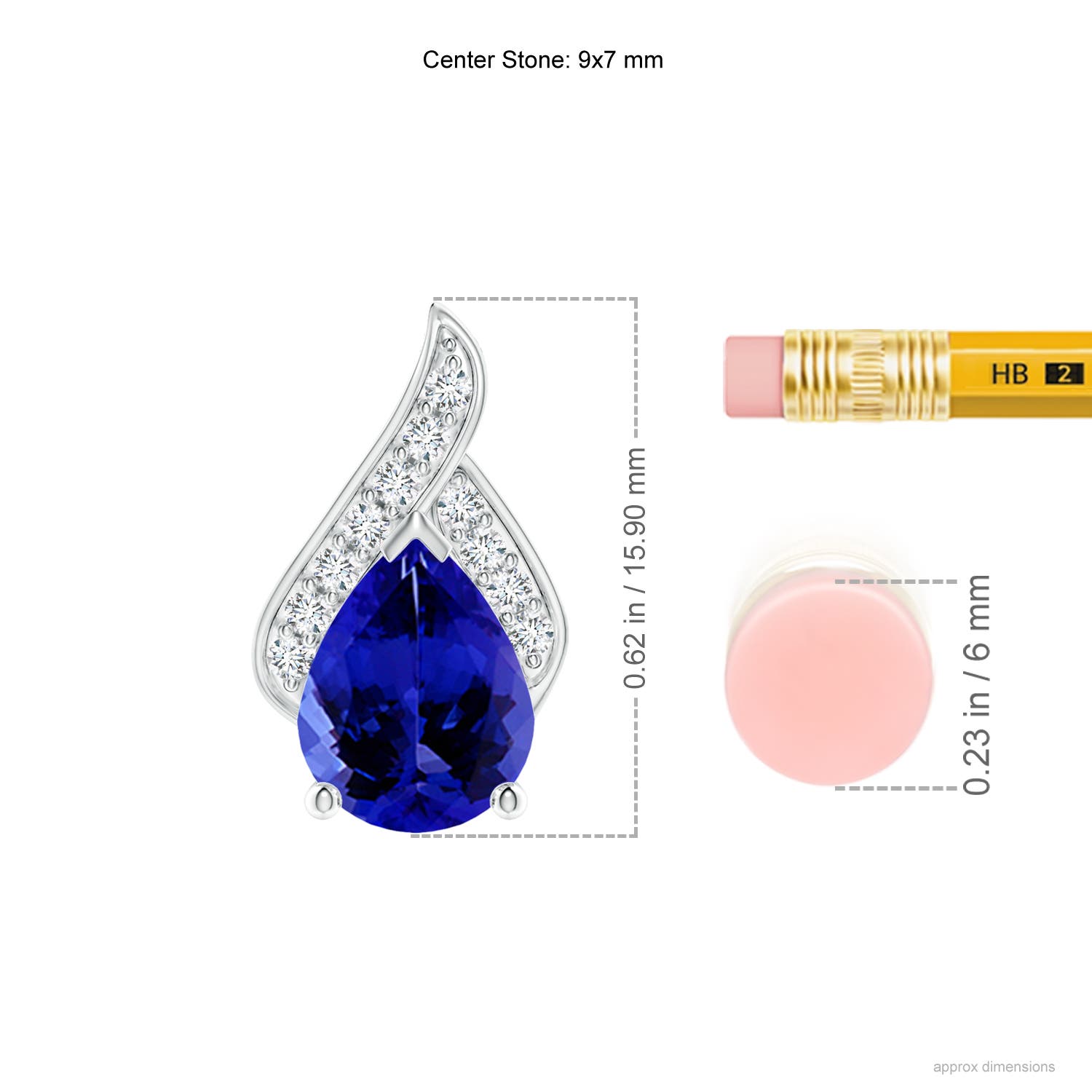 9x7mm AAAA Solitaire Pear-Shaped Tanzanite Flame Pendant in White Gold - ruler