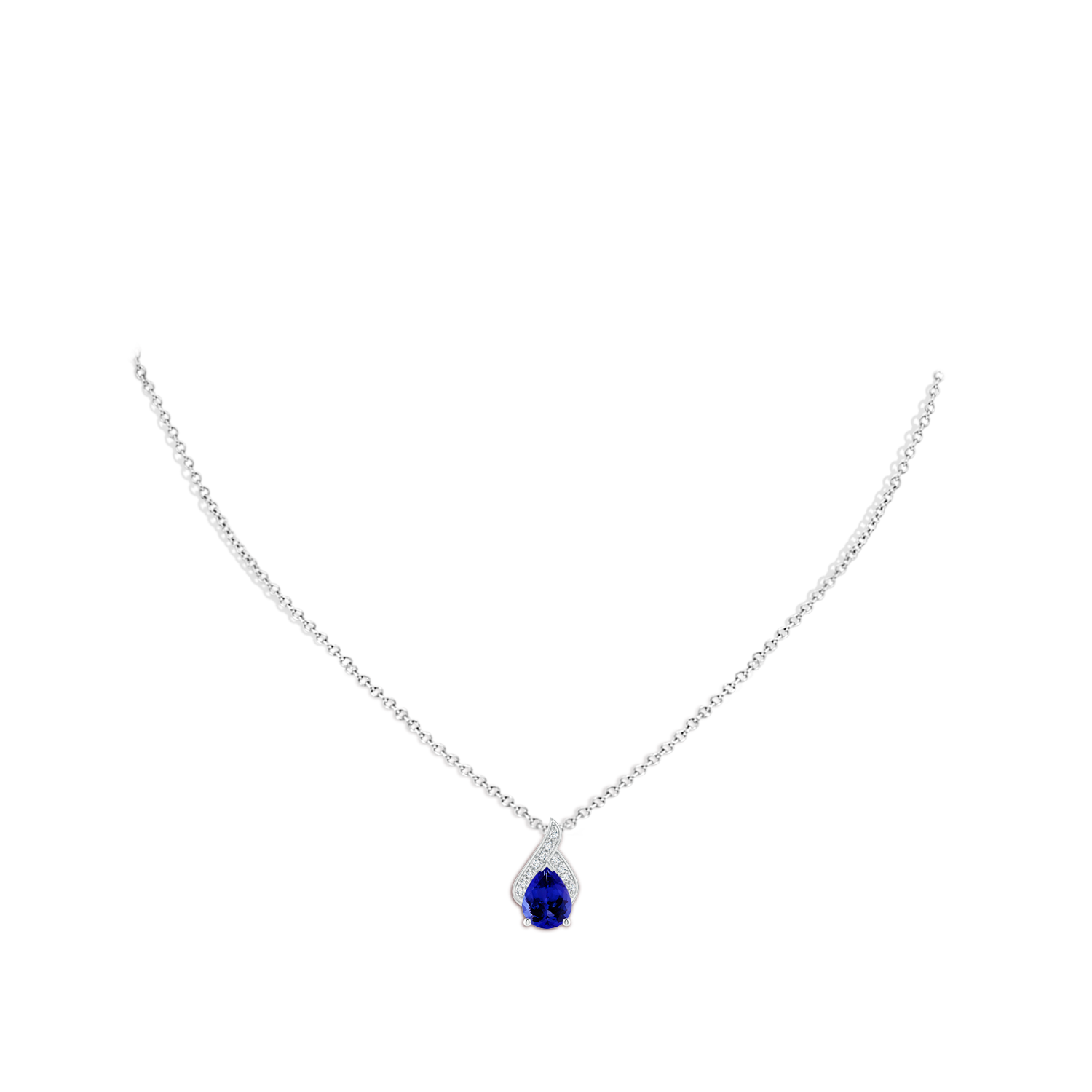 9x7mm AAAA Solitaire Pear-Shaped Tanzanite Flame Pendant in White Gold - body_neck