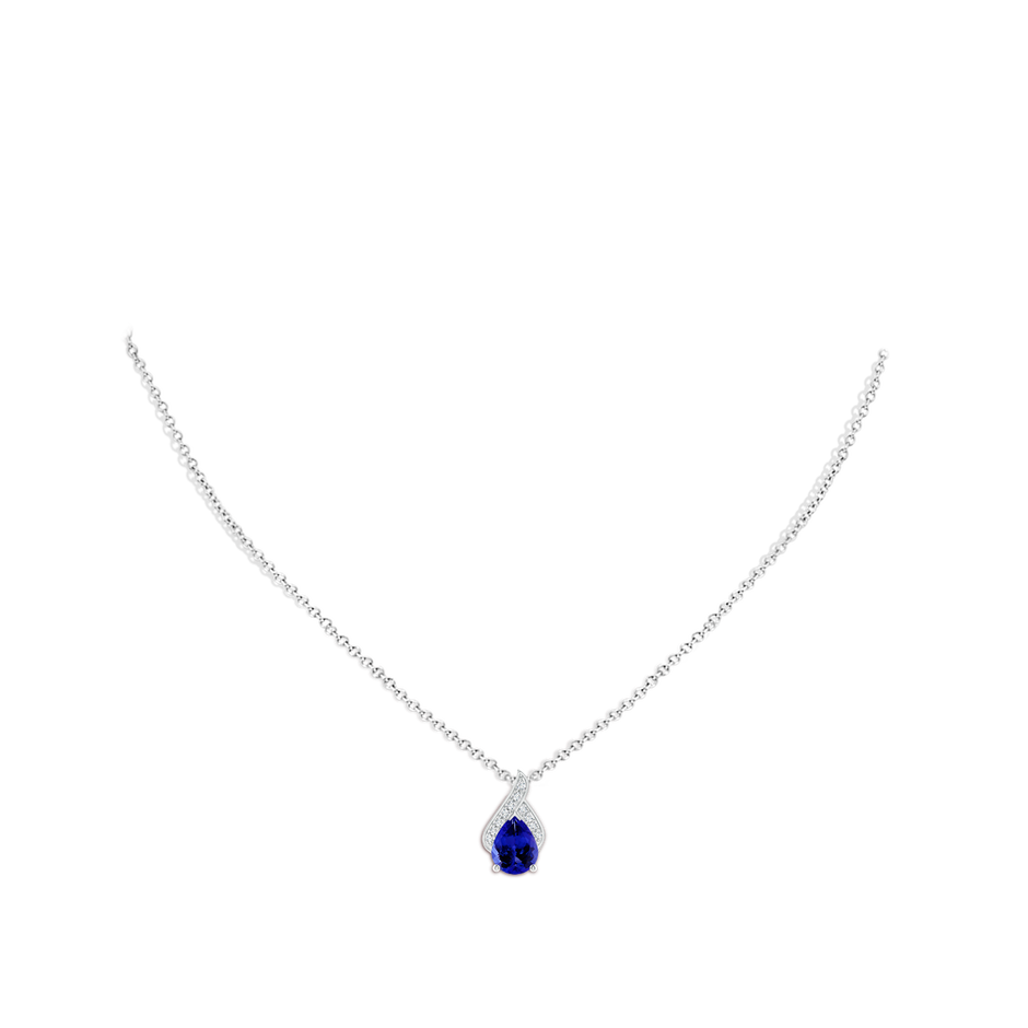 9x7mm AAAA Solitaire Pear-Shaped Tanzanite Flame Pendant in White Gold pen