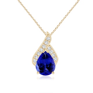 9x7mm AAAA Solitaire Pear-Shaped Tanzanite Flame Pendant in Yellow Gold