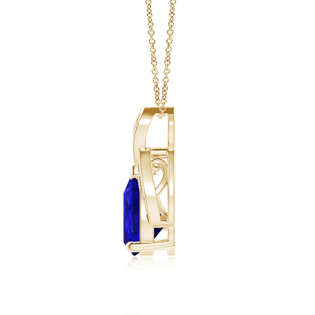 9x7mm AAAA Solitaire Pear-Shaped Tanzanite Flame Pendant in Yellow Gold - side 199