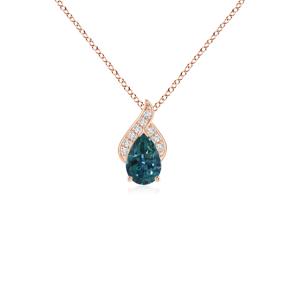 6x4mm AAA Solitaire Pear-Shaped Teal Montana Sapphire Flame Pendant in Rose Gold