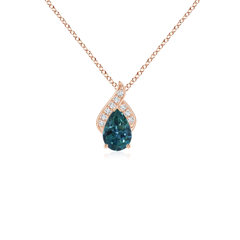 6x4mm AAA Solitaire Pear-Shaped Teal Montana Sapphire Flame Pendant in Rose Gold 