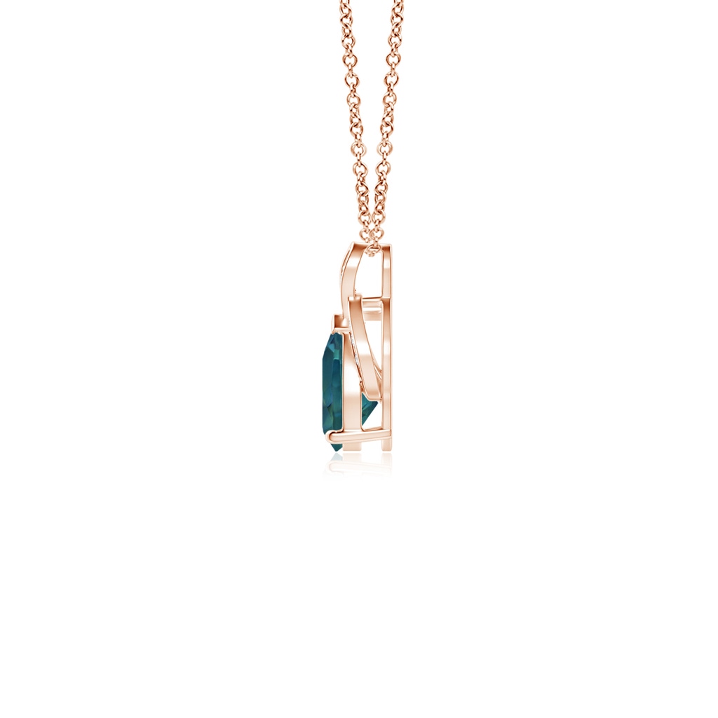 6x4mm AAA Solitaire Pear-Shaped Teal Montana Sapphire Flame Pendant in Rose Gold Side 199