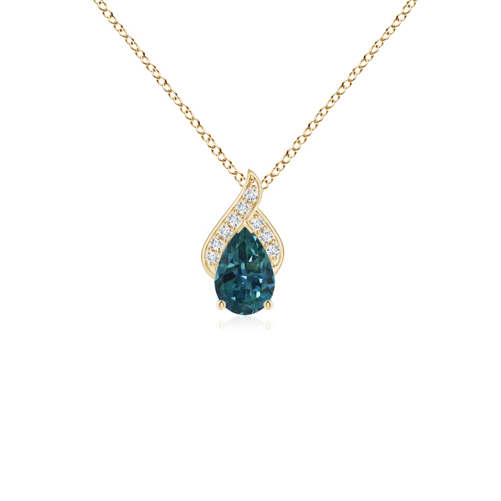 6x4mm AAA Solitaire Pear-Shaped Teal Montana Sapphire Flame Pendant in Yellow Gold