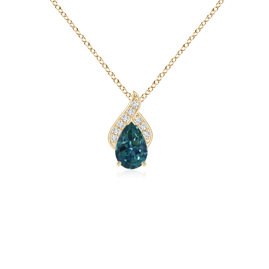 6x4mm AAA Solitaire Pear-Shaped Teal Montana Sapphire Flame Pendant in Yellow Gold 