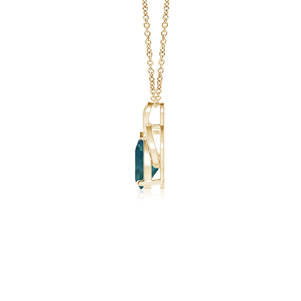 6x4mm AAA Solitaire Pear-Shaped Teal Montana Sapphire Flame Pendant in Yellow Gold - side 199