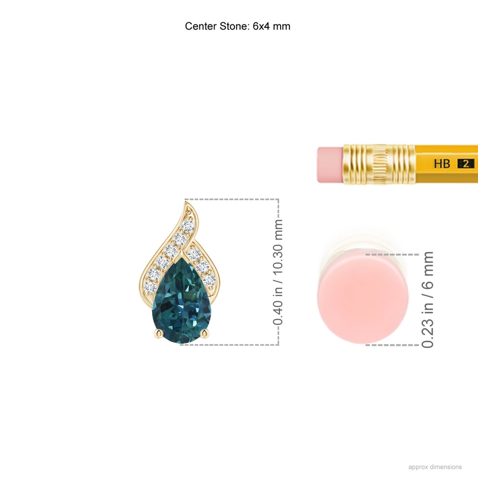 6x4mm AAA Solitaire Pear-Shaped Teal Montana Sapphire Flame Pendant in Yellow Gold ruler