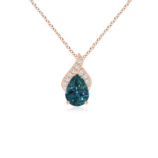 7x5mm AAA Solitaire Pear-Shaped Teal Montana Sapphire Flame Pendant in Rose Gold