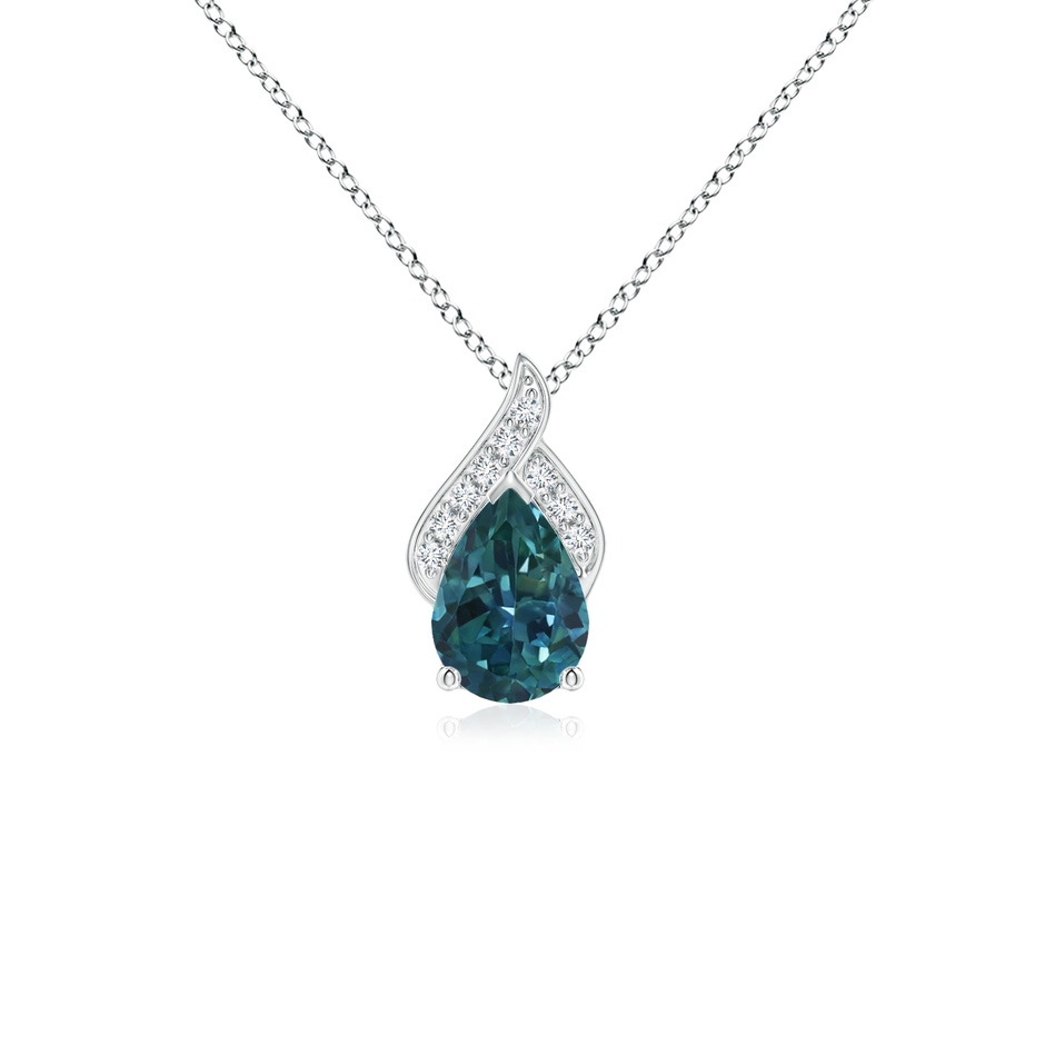 7x5mm AAA Solitaire Pear-Shaped Teal Montana Sapphire Flame Pendant in White Gold 