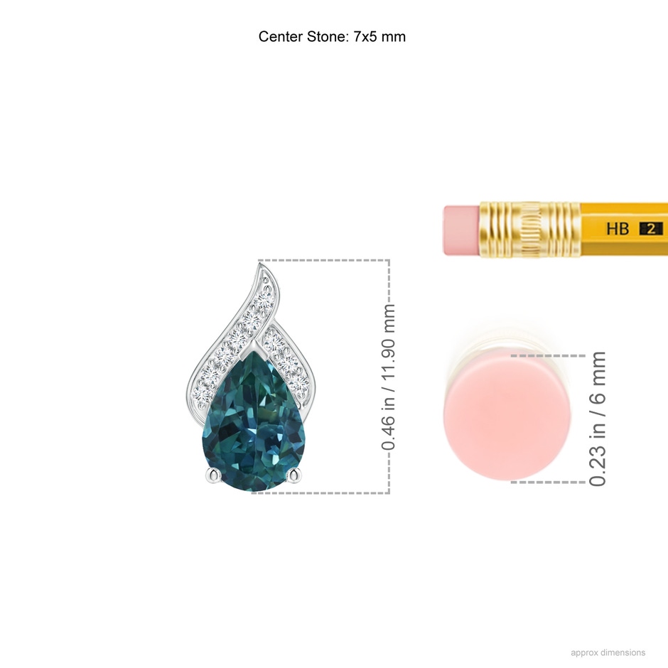 7x5mm AAA Solitaire Pear-Shaped Teal Montana Sapphire Flame Pendant in White Gold ruler