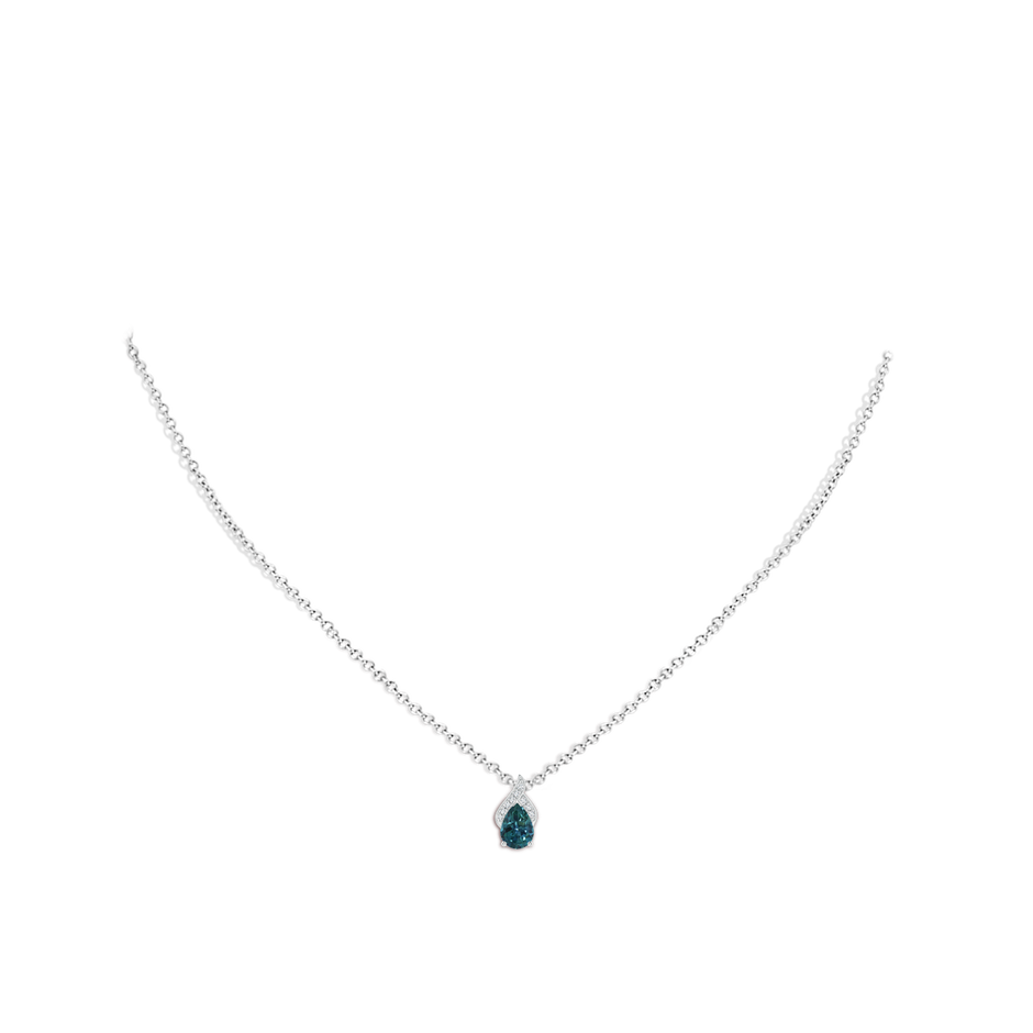 7x5mm AAA Solitaire Pear-Shaped Teal Montana Sapphire Flame Pendant in White Gold pen