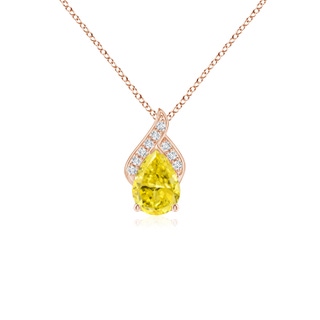 7x5mm AAAA Solitaire Pear-Shaped Fancy Intense Yellow Diamond Flame Pendant in 9K Rose Gold