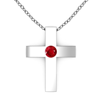 3mm AAA Gypsy-Set Round Ruby Cross Pendant in White Gold