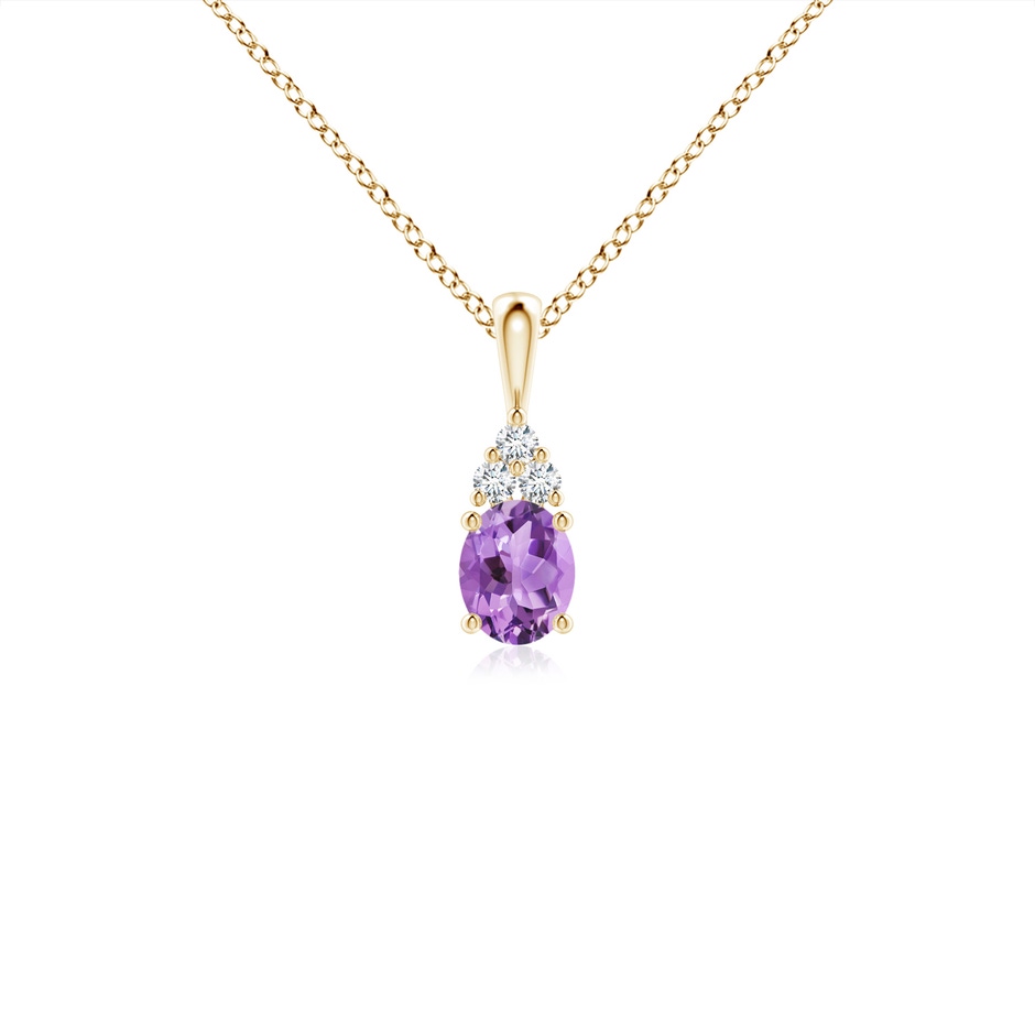 5x4mm A Oval Amethyst Solitaire Pendant with Trio Diamond in Yellow Gold 