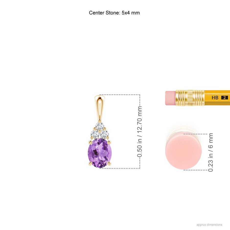 5x4mm A Oval Amethyst Solitaire Pendant with Trio Diamond in Yellow Gold ruler