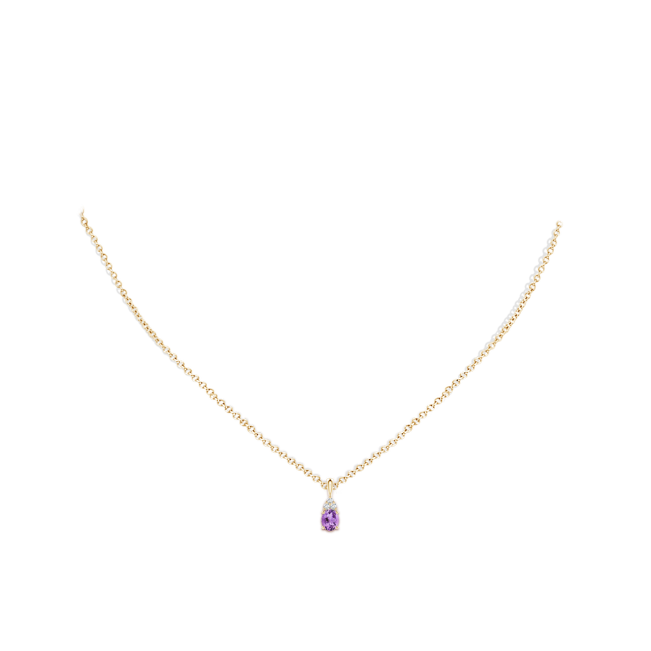 5x4mm A Oval Amethyst Solitaire Pendant with Trio Diamond in Yellow Gold body-neck