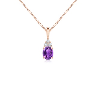 5x4mm AAA Oval Amethyst Solitaire Pendant with Trio Diamond in Rose Gold
