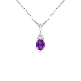 5x4mm AAAA Oval Amethyst Solitaire Pendant with Trio Diamond in 9K White Gold