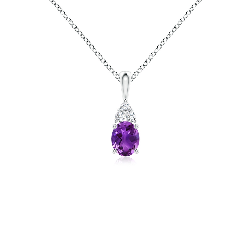 5x4mm AAAA Oval Amethyst Solitaire Pendant with Trio Diamond in P950 Platinum