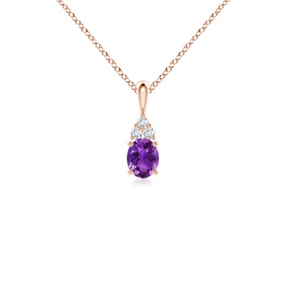 5x4mm AAAA Oval Amethyst Solitaire Pendant with Trio Diamond in Rose Gold