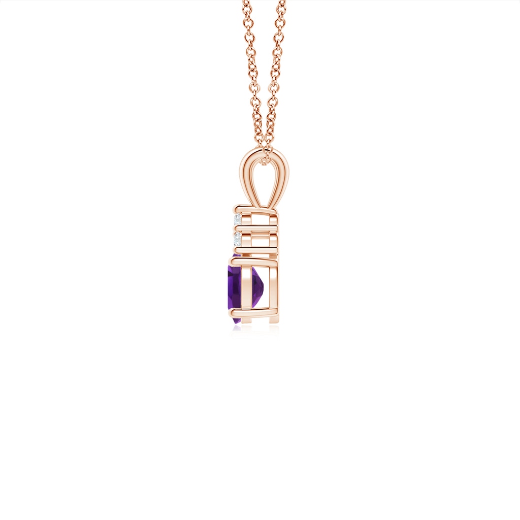 5x4mm AAAA Oval Amethyst Solitaire Pendant with Trio Diamond in Rose Gold - side_1