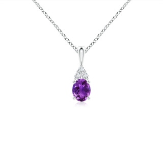 5x4mm AAAA Oval Amethyst Solitaire Pendant with Trio Diamond in White Gold