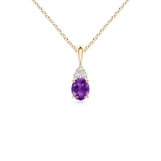 5x4mm AAAA Oval Amethyst Solitaire Pendant with Trio Diamond in Yellow Gold