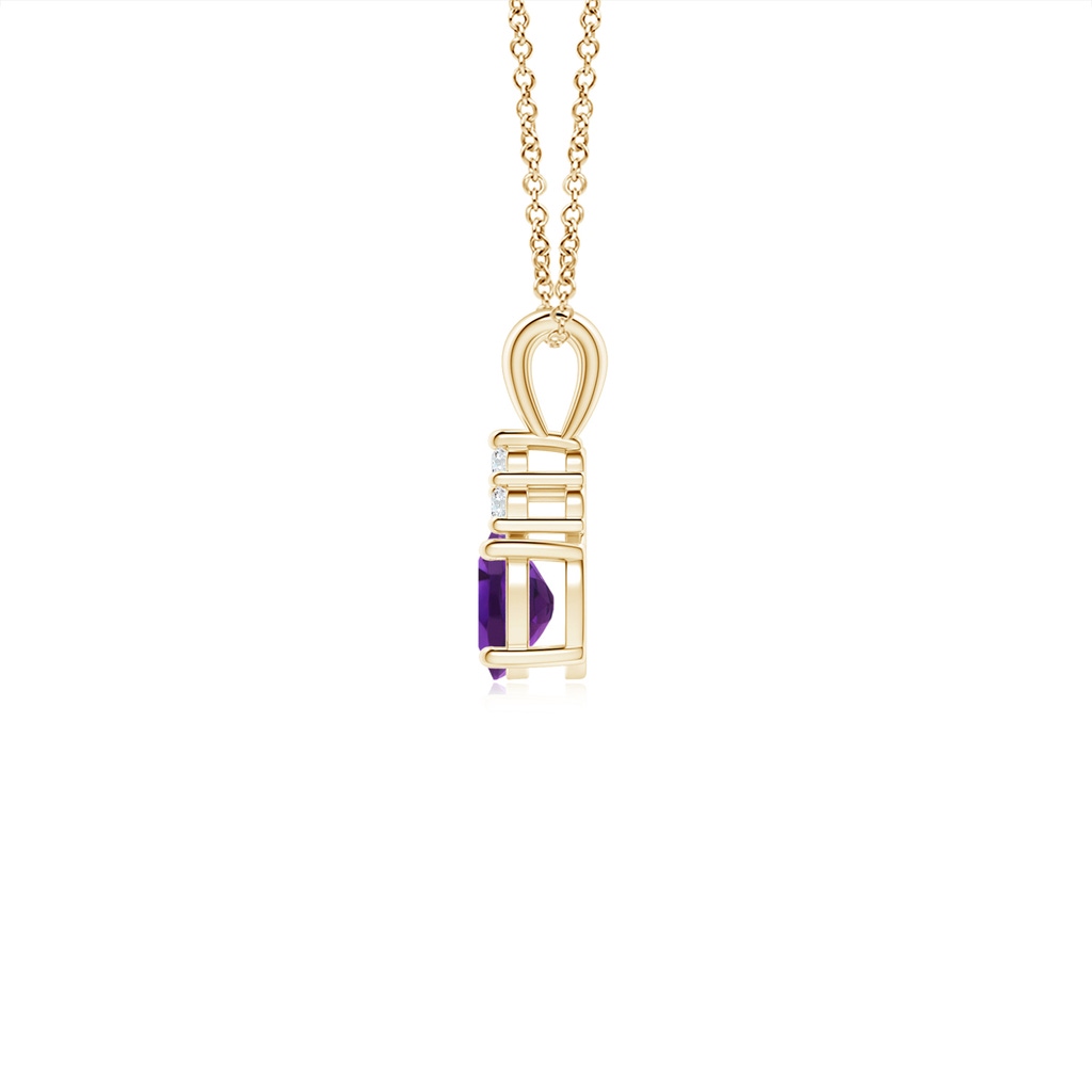 5x4mm AAAA Oval Amethyst Solitaire Pendant with Trio Diamond in Yellow Gold - side_1