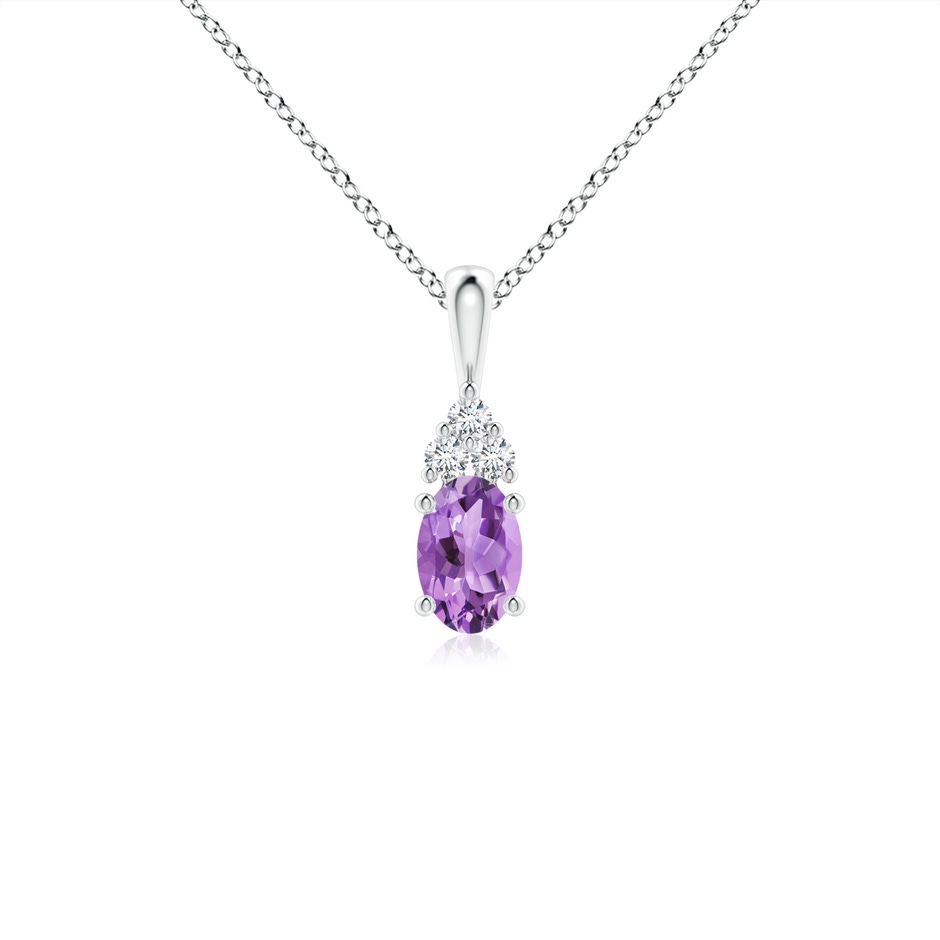 6x4mm A Oval Amethyst Solitaire Pendant with Trio Diamond in S999 Silver 