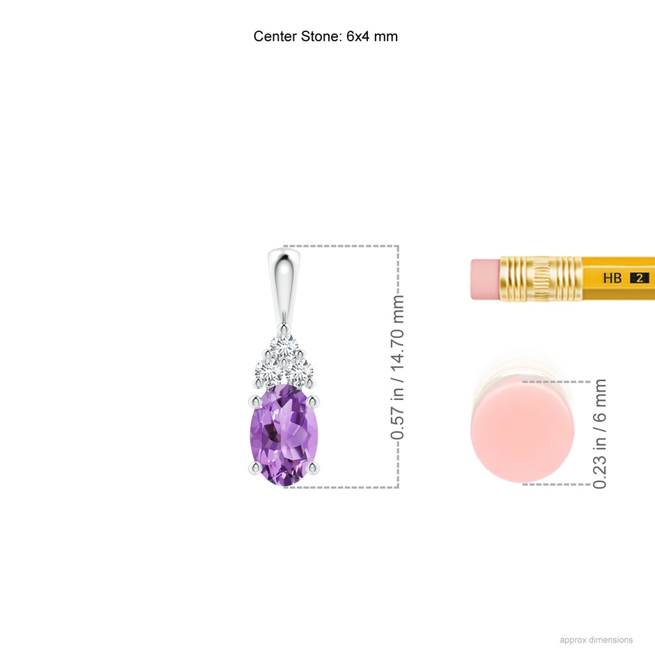 6x4mm A Oval Amethyst Solitaire Pendant with Trio Diamond in S999 Silver ruler