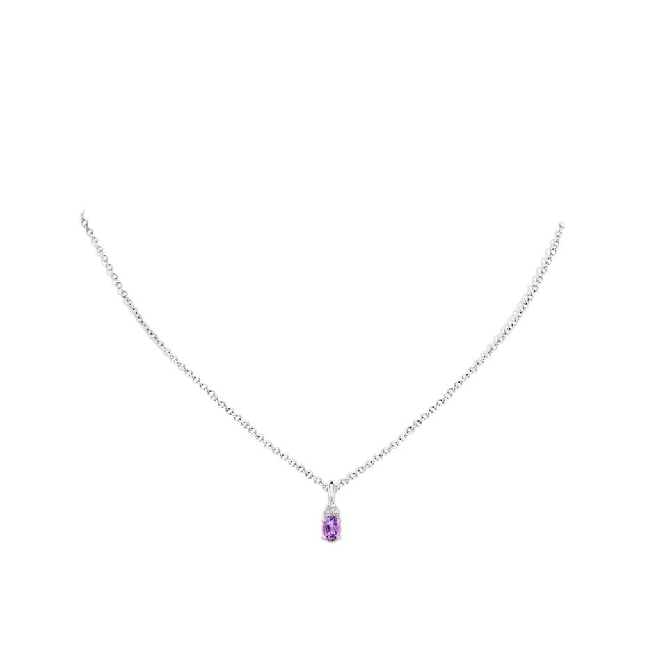 6x4mm A Oval Amethyst Solitaire Pendant with Trio Diamond in S999 Silver body-neck
