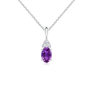 6x4mm AAAA Oval Amethyst Solitaire Pendant with Trio Diamond in P950 Platinum