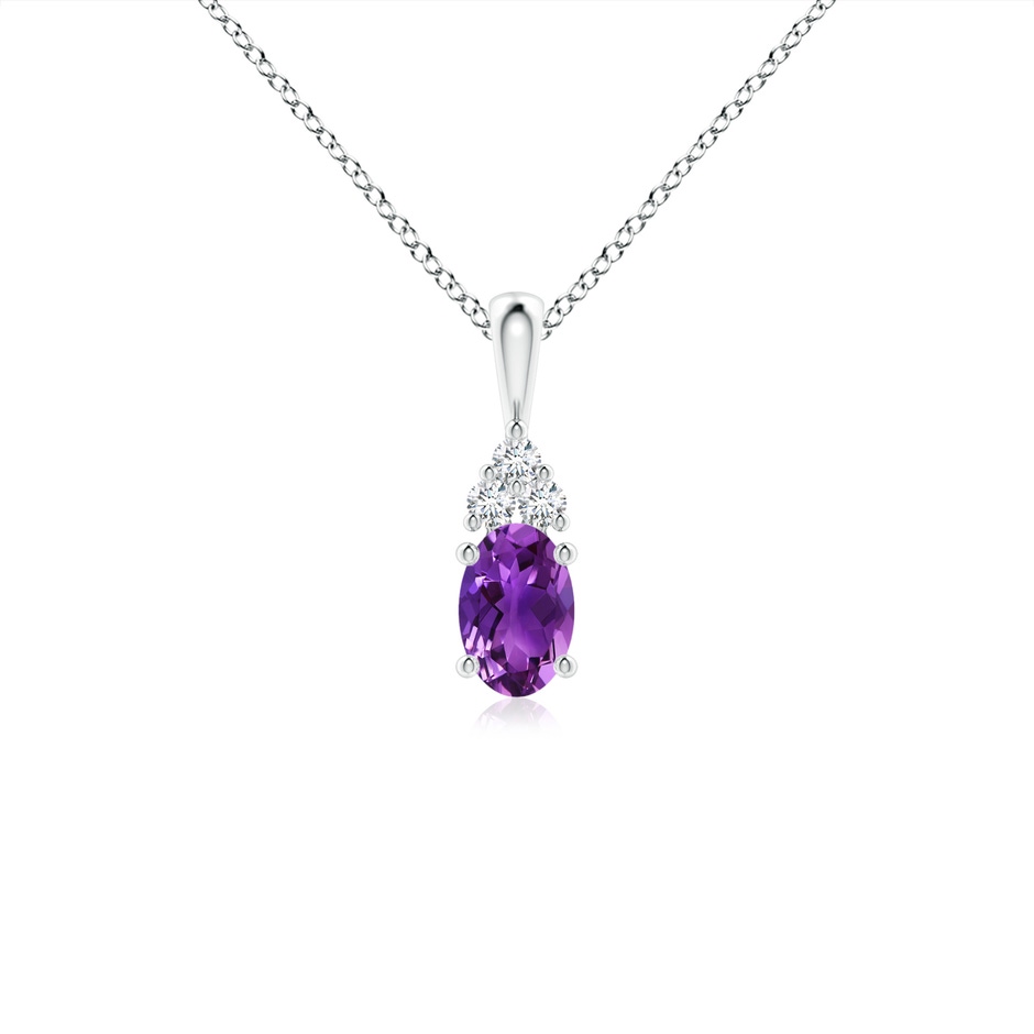 6x4mm AAAA Oval Amethyst Solitaire Pendant with Trio Diamond in White Gold 