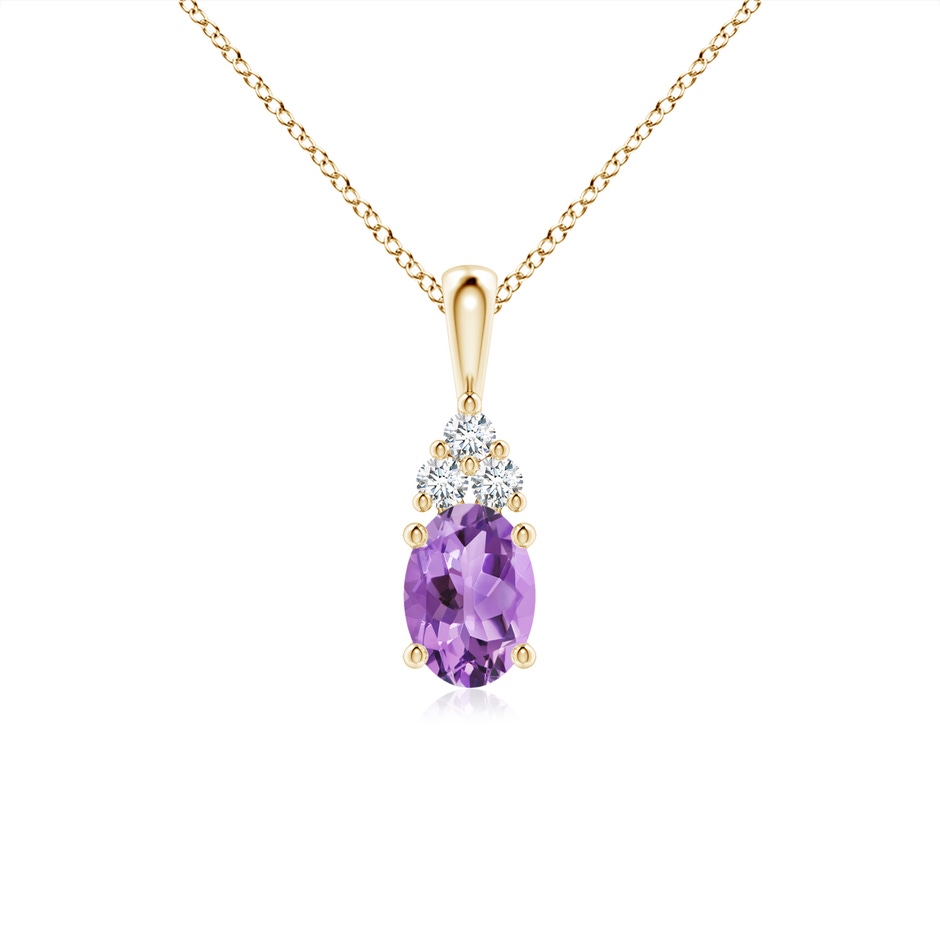 7x5mm A Oval Amethyst Solitaire Pendant with Trio Diamond in Yellow Gold 