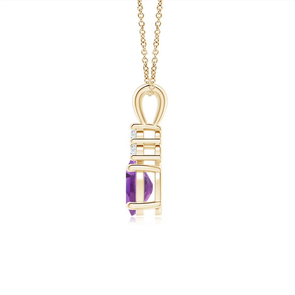 7x5mm A Oval Amethyst Solitaire Pendant with Trio Diamond in Yellow Gold side-1