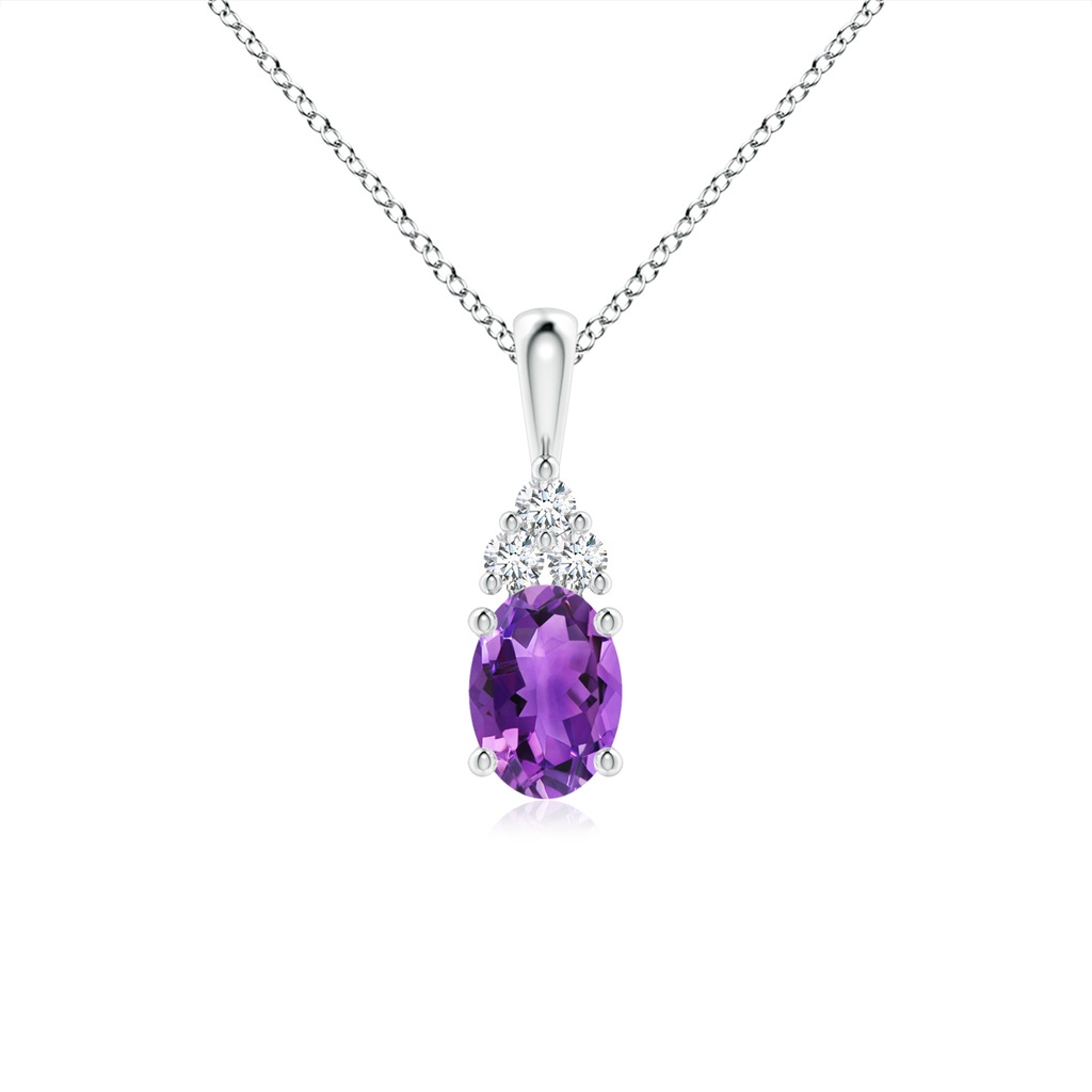 7x5mm AAA Oval Amethyst Solitaire Pendant with Trio Diamond in White Gold