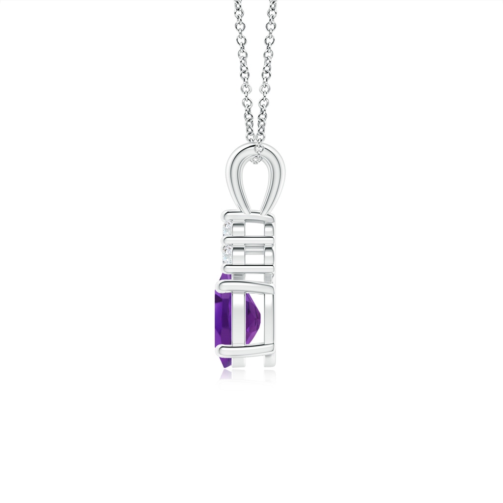 7x5mm AAA Oval Amethyst Solitaire Pendant with Trio Diamond in White Gold - side_1