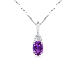 7x5mm AAAA Oval Amethyst Solitaire Pendant with Trio Diamond in P950 Platinum