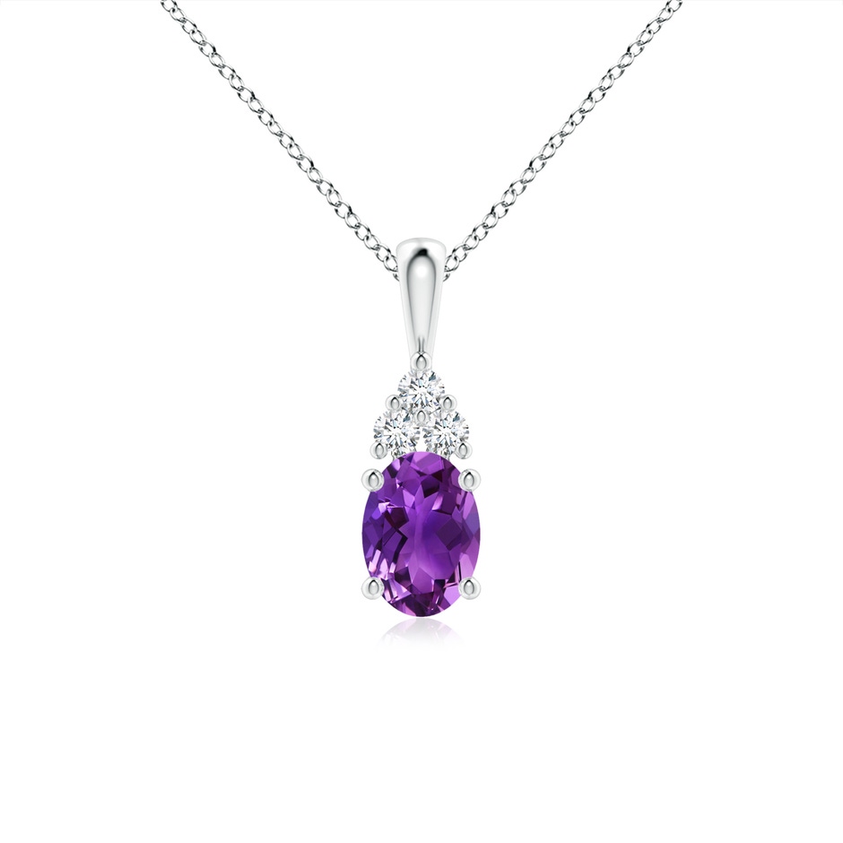7x5mm AAAA Oval Amethyst Solitaire Pendant with Trio Diamond in White Gold 