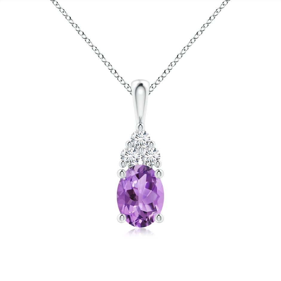8x6mm A Oval Amethyst Solitaire Pendant with Trio Diamond in S999 Silver 