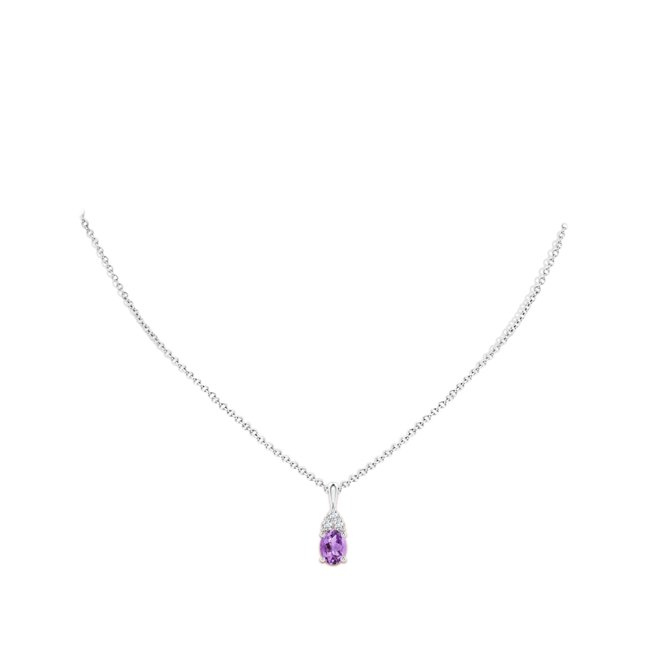 8x6mm A Oval Amethyst Solitaire Pendant with Trio Diamond in S999 Silver body-neck