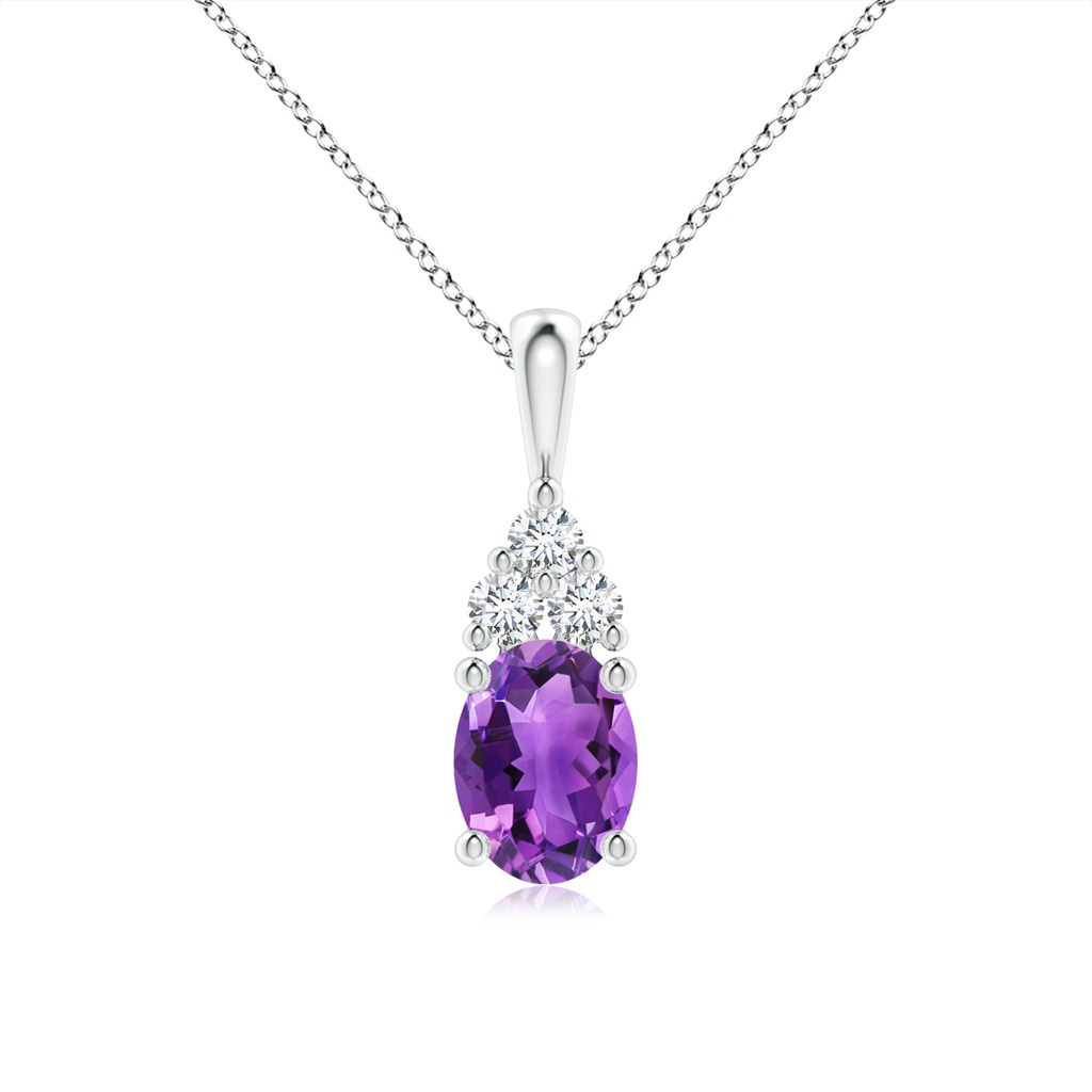 8x6mm AAA Oval Amethyst Solitaire Pendant with Trio Diamond in White Gold