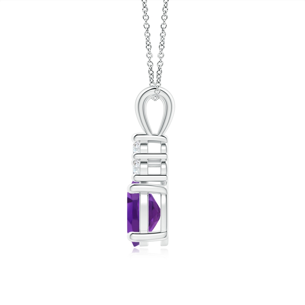 8x6mm AAA Oval Amethyst Solitaire Pendant with Trio Diamond in White Gold - side_1