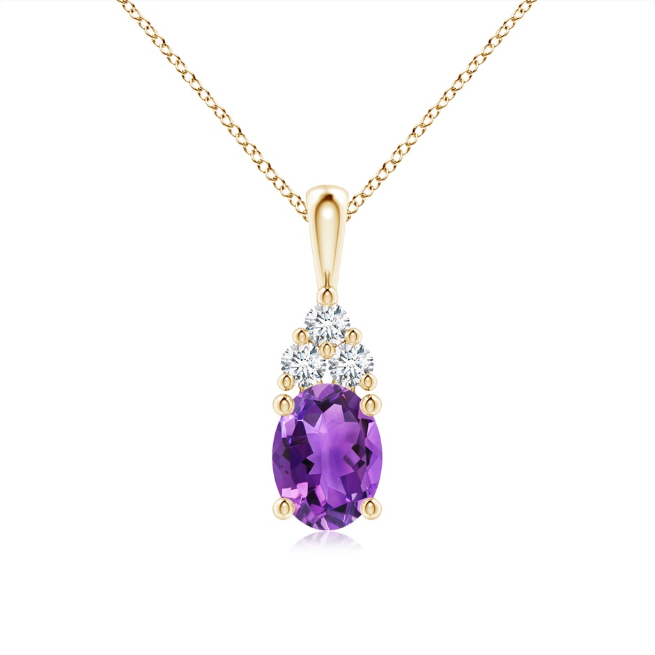 8x6mm AAA Oval Amethyst Solitaire Pendant with Trio Diamond in Yellow Gold 