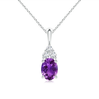 8x6mm AAAA Oval Amethyst Solitaire Pendant with Trio Diamond in P950 Platinum