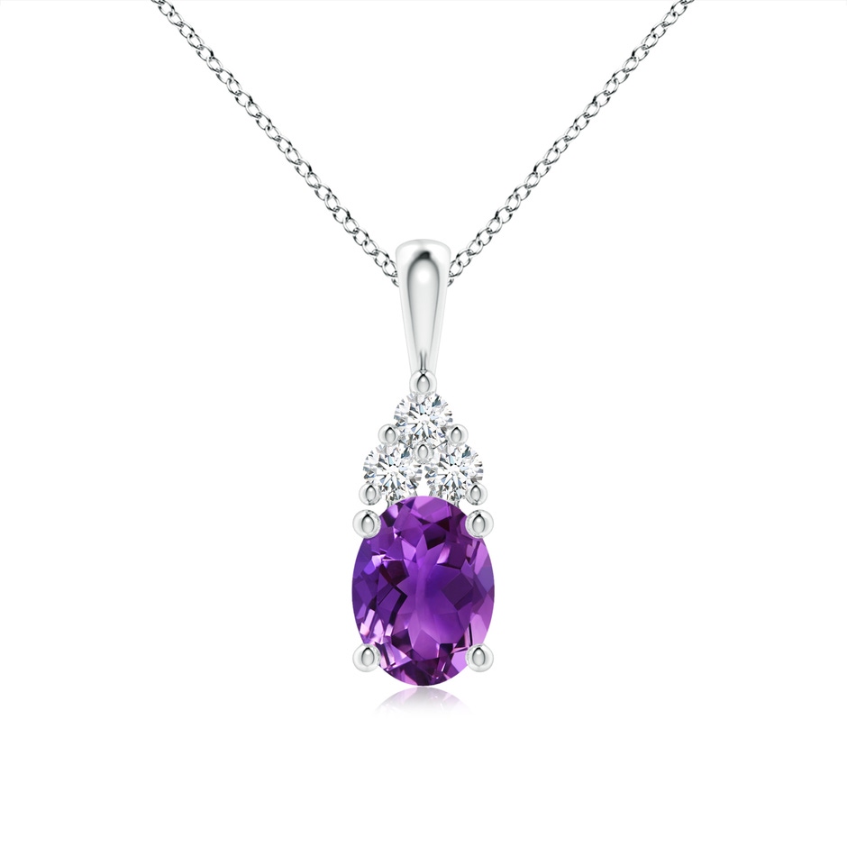 8x6mm AAAA Oval Amethyst Solitaire Pendant with Trio Diamond in P950 Platinum 