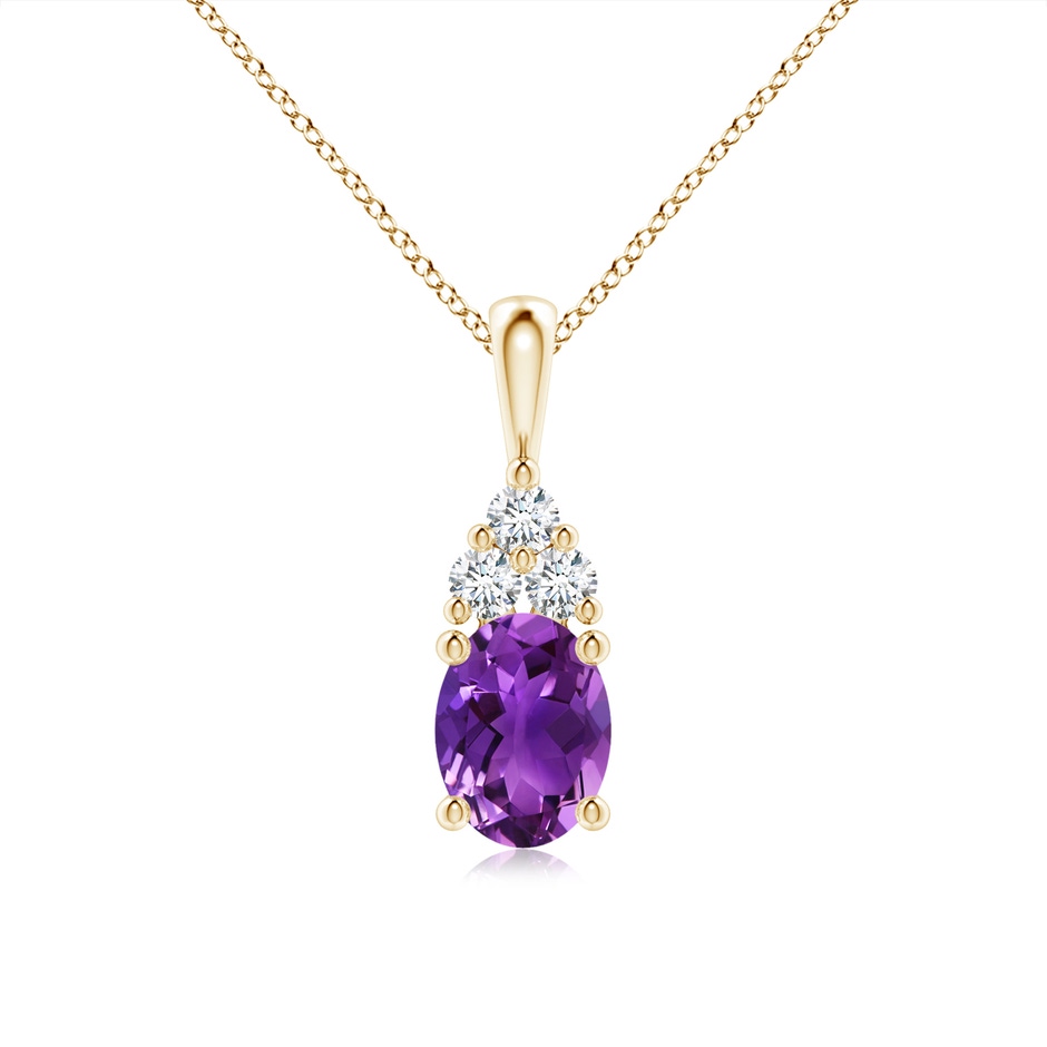 8x6mm AAAA Oval Amethyst Solitaire Pendant with Trio Diamond in Yellow Gold 